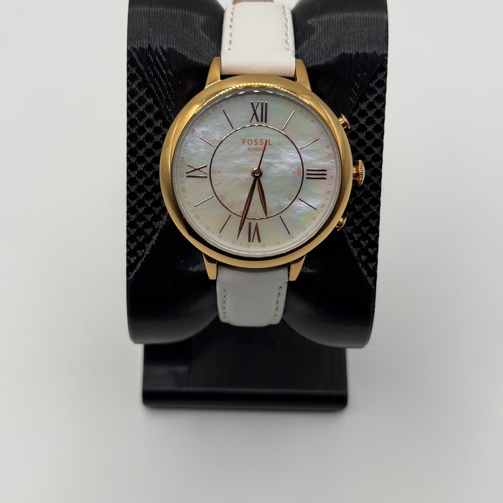 Fossil Jacqueline Hybrid Smartwatch Women White Leather Gold MOP Dial NDW4A